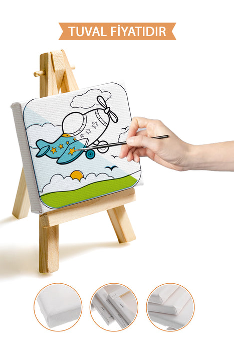 Sevimli Uçak Ön Çizimli Boyama Tuvali 9055