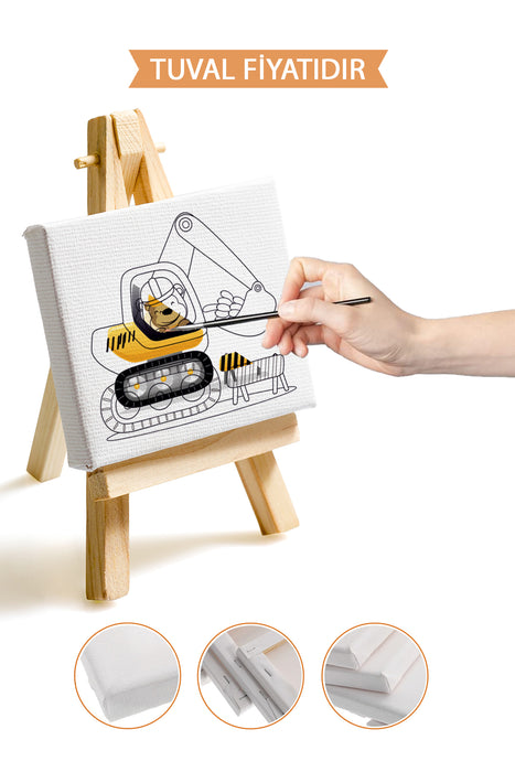 Sevimli Ekskavatör Kepçe Ön Çizimli Boyama Tuvali 9223