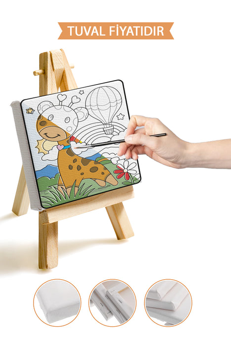 Sevimli Zürafa ve Hava Balonu Ön Çizimli Boyama Tuvali 9060