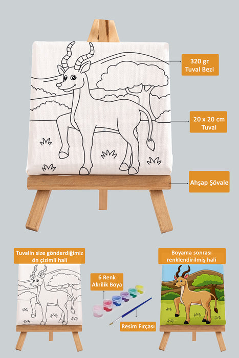 Sevimli Antilop Çocuk Eğitici Tuval Boyama Hobi Seti 9001