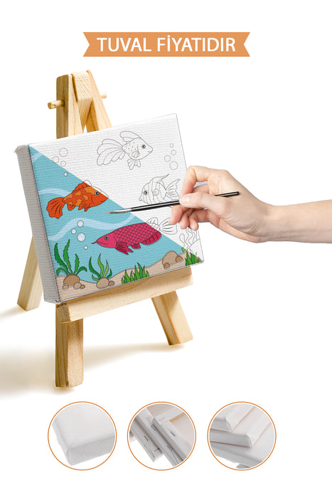 Sevimli Balıklar Ön Çizimli Boyama Tuvali 9077