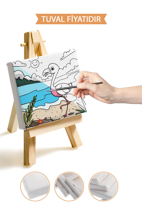 Sevimli Pembe Flamingo Ön Çizimli Boyama Tuvali 9092