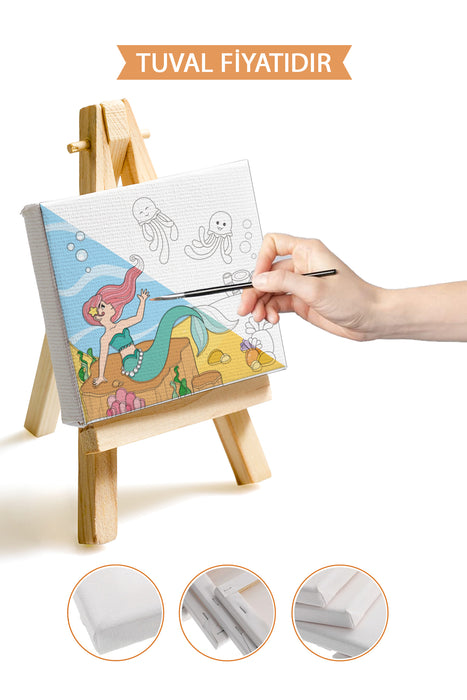 Sevimli Denizkızı ve Balıklar Ön Çizimli Boyama Tuvali 9093