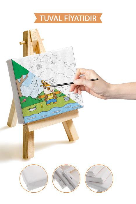 Balık Tutan Sevimli Tilki Ön Çizimli Boyama Tuvali 9108