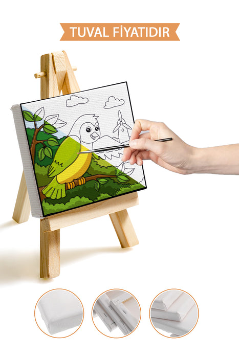 Sevimli Renkli Kuş Ön Çizimli Boyama Tuvali 9004