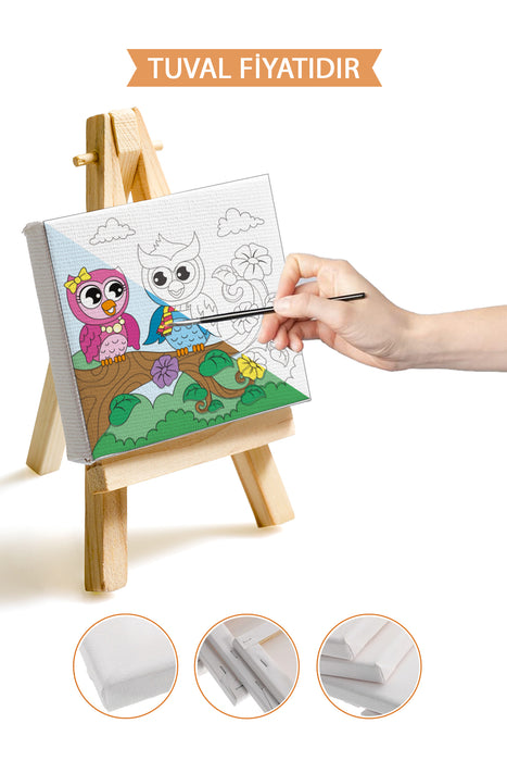 Sevimli Baykuşlar Ön Çizimli Boyama Tuvali 9086