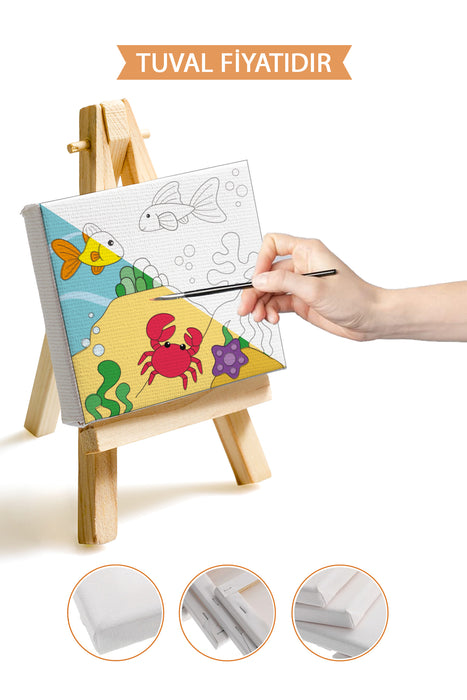 Sevimli Denizaltı Manzarası Ön Çizimli Boyama Tuvali 9098