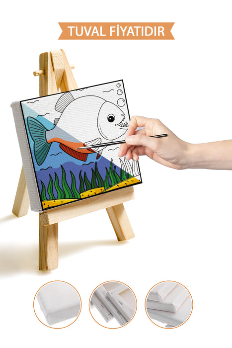 Sevimli Pirana Ön Çizimli Boyama Tuvali 9195