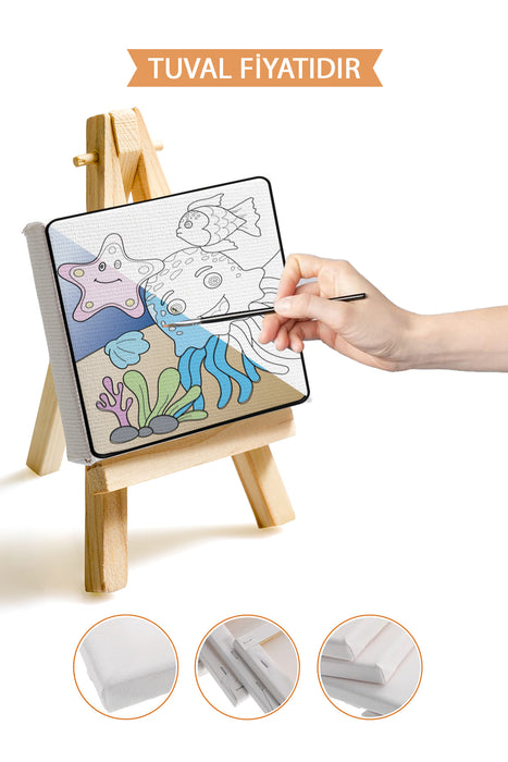 Sevimli Denizaltı Canlıları Ön Çizimli Boyama Tuvali 9174