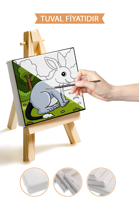 Sevimli Tavşan Ön Çizimli Boyama Tuvali 9003