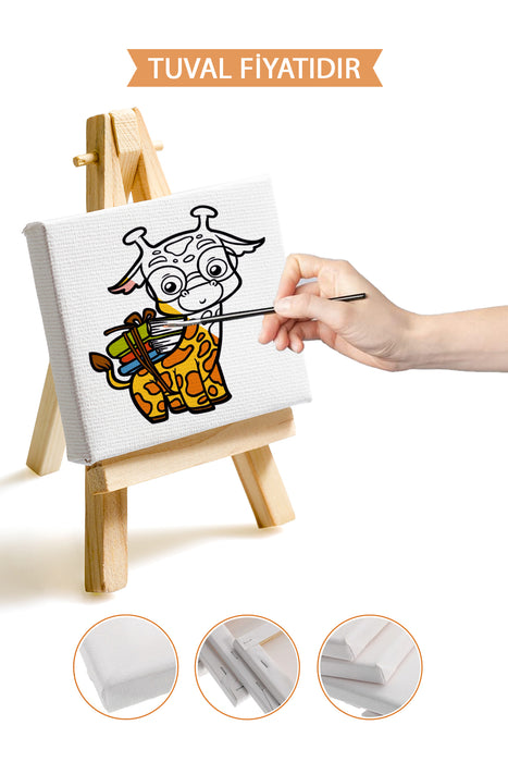 Sevimli Öğrenci Zürafa Ön Çizimli Boyama Tuvali 9035