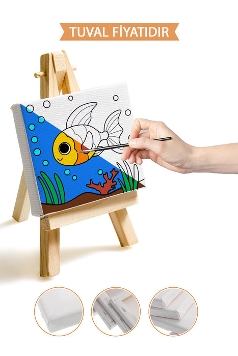 Sevimli Renkli Balık Ön Çizimli Boyama Tuvali 9090