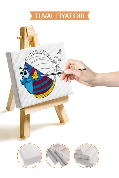 Sevimli Renkli Balık Ön Çizimli Boyama Tuvali 9116