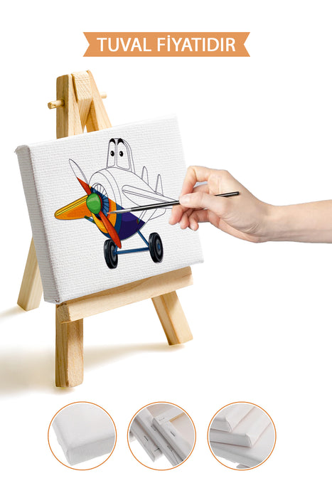Sevimli Renkli Uçak Ön Çizimli Boyama Tuvali 9029