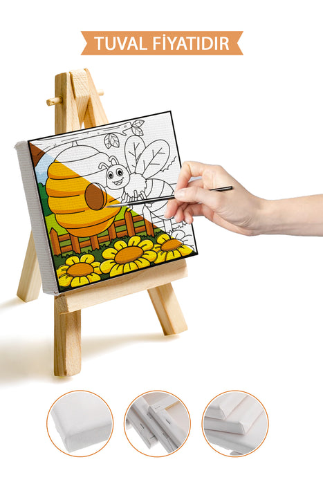 Sevimli Arı ve Bal Kovanı Ön Çizimli Boyama Tuvali 9207