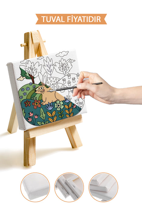 Sevimli Tavşan Ön Çizimli Boyama Tuvali 9133