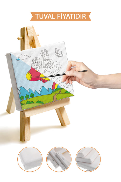 Sevimli Uçan Hayvanlar Ön Çizimli Boyama Tuvali 9032