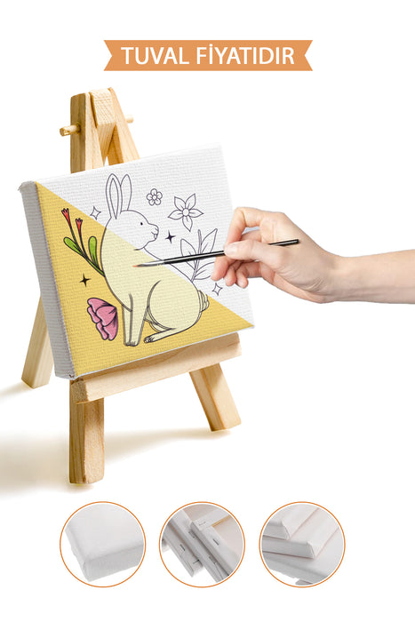 Sevimli Tavşan Ön Çizimli Boyama Tuvali 9132