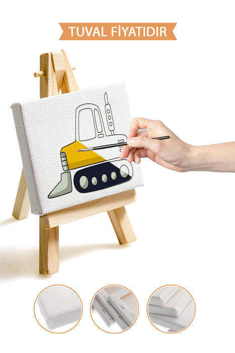 Sevimli Sarı İş Makinası Ön Çizimli Boyama Tuvali 9026