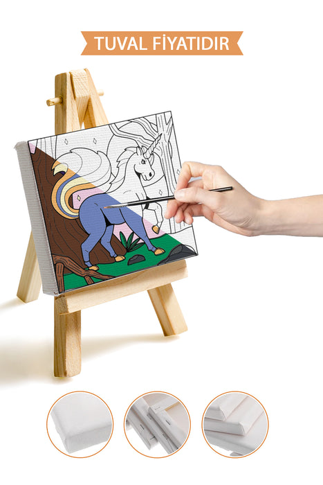 Sevimli Unicorn Ön Çizimli Boyama Tuvali 9158