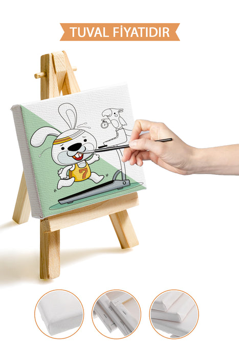 Sevimli Sporcu Tavşan Ön Çizimli Boyama Tuvali 9008