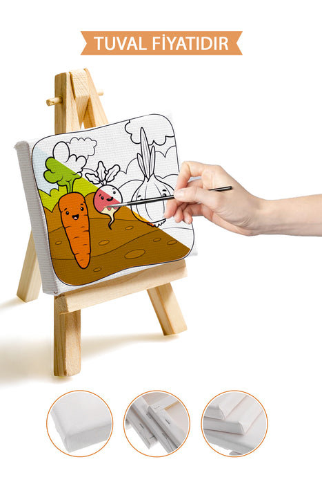 Sevimli Sebzeler Ön Çizimli Boyama Tuvali 9058