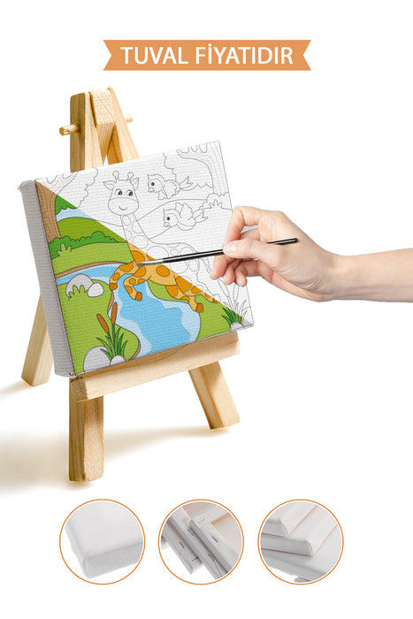 Sevimli Zürafa ve Kuşlar Ön Çizimli Boyama Tuvali 9079