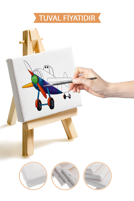 Sevimli Renkli Uçak Ön Çizimli Boyama Tuvali 9030