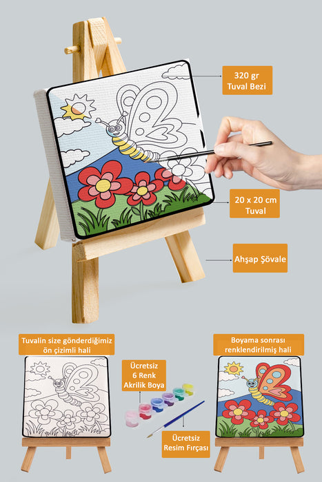 Sevimli Renkli Kelebek, Çocuk Eğitici Tuval Boyama Hobi Seti 9172