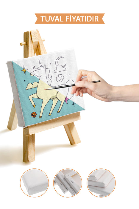 Sevimli Unicorn Ön Çizimli Boyama Tuvali 9155