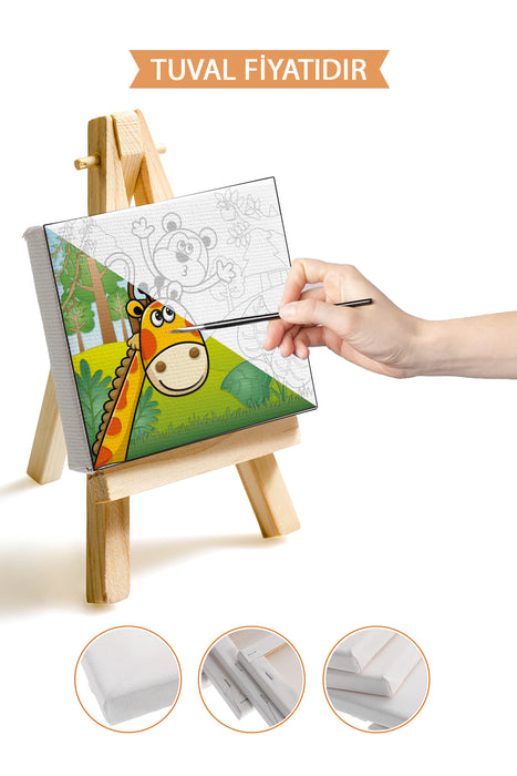 Sevimli Zürafa ve Maymun Ön Çizimli Boyama Tuvali 9018