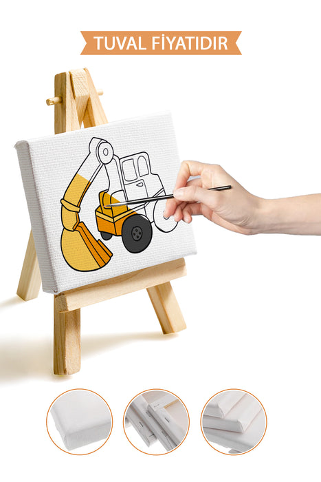 Sevimli Ekskavatör Kepçe Ön Çizimli Boyama Tuvali 9203