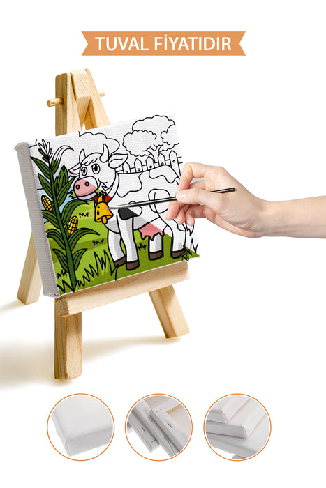 Sevimli İnek Ön Çizimli Boyama Tuvali 9104