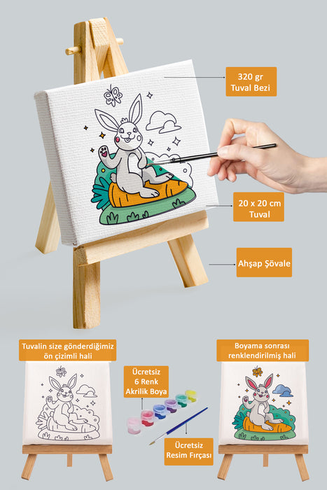 Sevimli Tavşan, Çocuk Eğitici Tuval Boyama Hobi Seti 9134