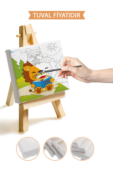 Sevimli Aslan ve Baykuş Ön Çizimli Boyama Tuvali 9201