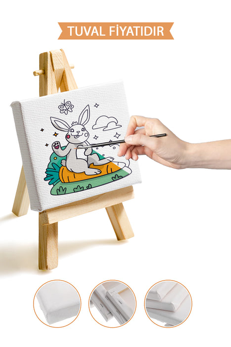 Sevimli Tavşan Ön Çizimli Boyama Tuvali 9135