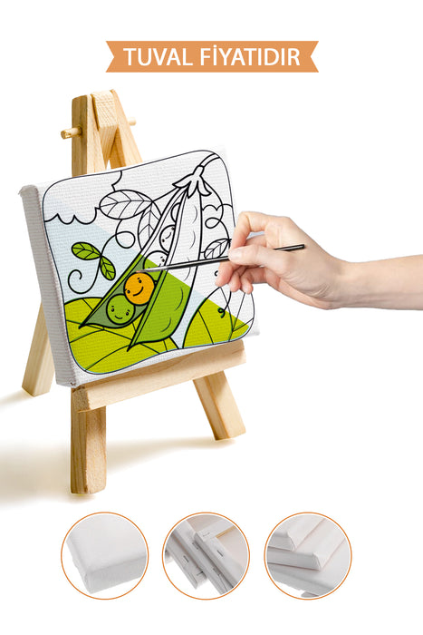 Sevimli Bezelyeler Ön Çizimli Boyama Tuvali 9053