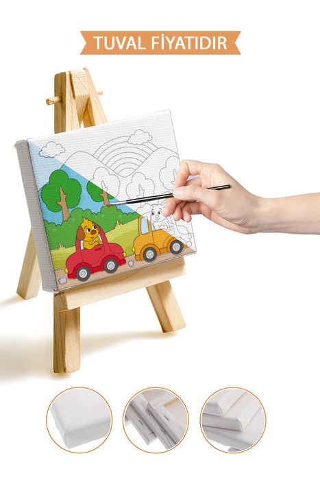 Sevimli Köpek ve Tavşan Ön Çizimli Boyama Tuvali 9074