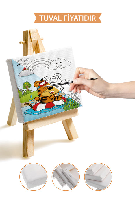 Tatildeki Sevimli Kaplan Ön Çizimli Boyama Tuvali 9012