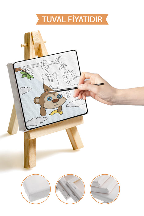 Sevimli Maymun Ön Çizimli Boyama Tuvali 9168