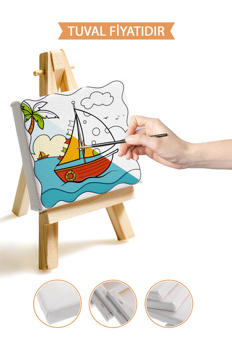 Sevimli Yelkenli Ön Çizimli Boyama Tuvali 9020
