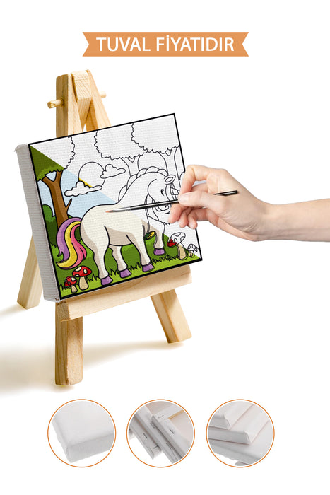 Sevimli Unicorn Ön Çizimli Boyama Tuvali 9215