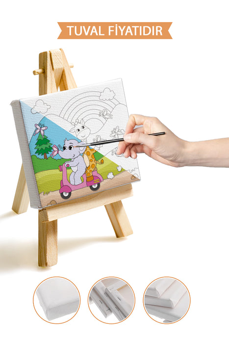 Tatil Yapan Sevimli Hayvanlar Ön Çizimli Boyama Tuvali 9075