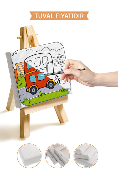 Sevimli Otobüs Ön Çizimli Boyama Tuvali 9039