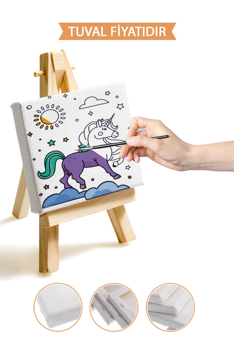 Sevimli Unicorn Ön Çizimli Boyama Tuvali 9160