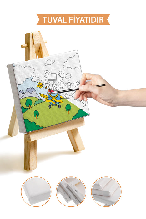 Sevimli Uçan Hayvanlar Ön Çizimli Boyama Tuvali 9065