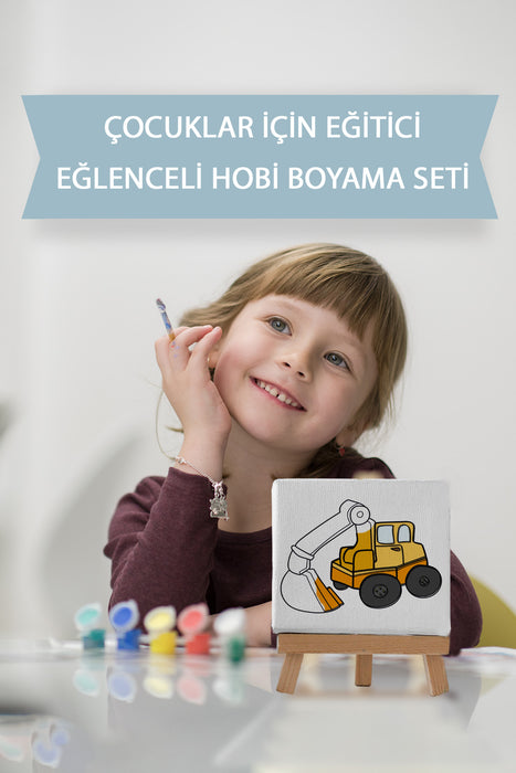 Sevimli Ekskavatör Kepçe, Çocuk Eğitici Tuval Boyama Hobi Seti 9203