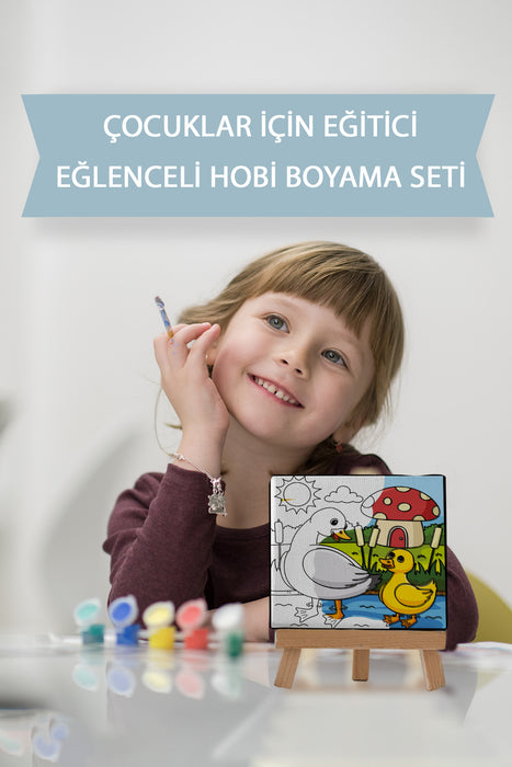 Sevimli Anne ve Yavru Ördek, Çocuk Eğitici Tuval Boyama Hobi Seti 9209