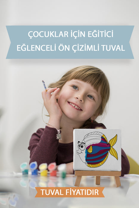 Sevimli Renkli Balık Ön Çizimli Boyama Tuvali 9116