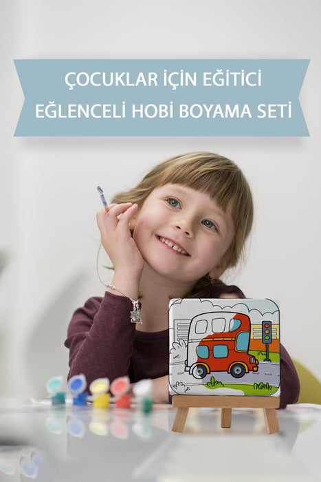 Sevimli Otobüs, Çocuk Eğitici Tuval Boyama Hobi Seti 9039